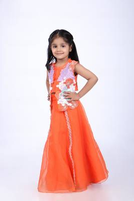 Orange lehenga and jacket style top in coral embroidery 3