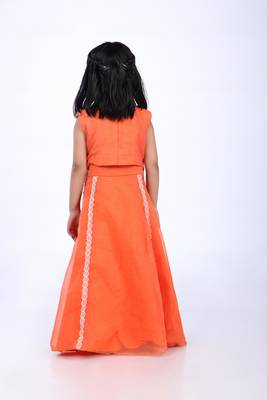 Orange lehenga and jacket style top in coral embroidery 5