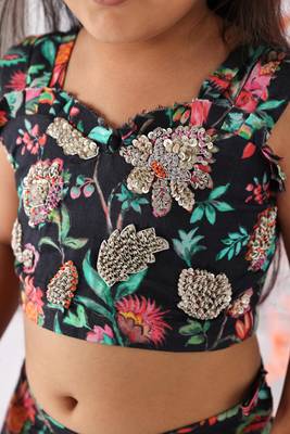 Black floral printed lehenga and sequence embroidered top 3