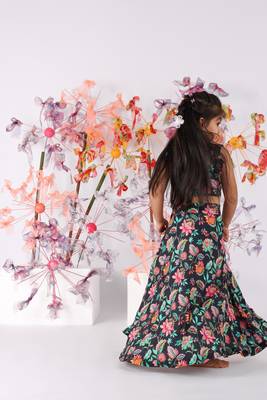 Black floral printed lehenga and sequence embroidered top 4