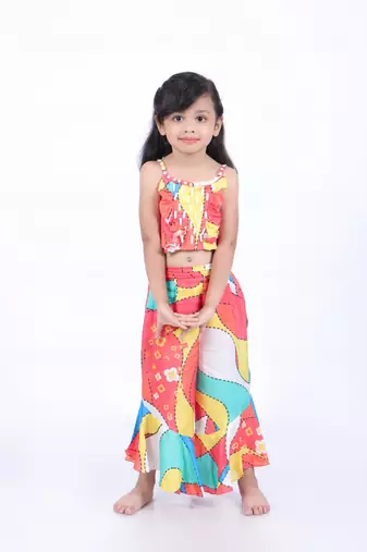 Multicolour print crop top with palazzo