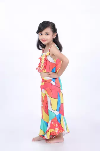 Multicolour print crop top with palazzo