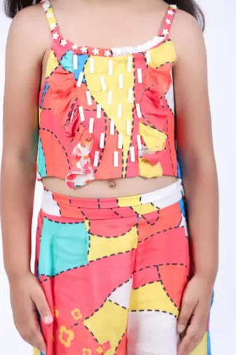 Multicolour print crop top with palazzo