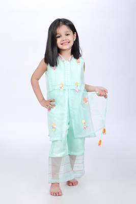 Aqua jacket and top with palazzo 1