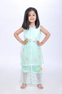 Aqua jacket and top with palazzo 2