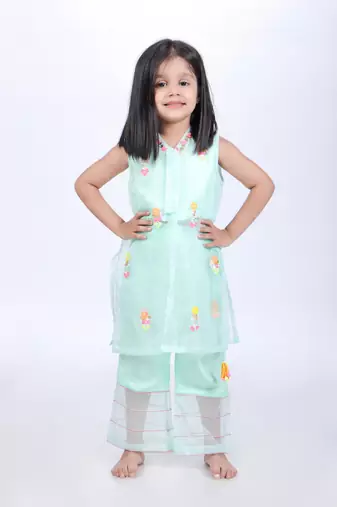 Aqua jacket and top with palazzo