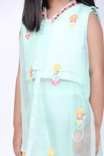 Aqua jacket and top with palazzo