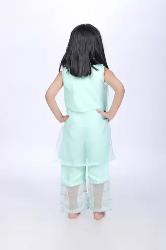 Aqua jacket and top with palazzo