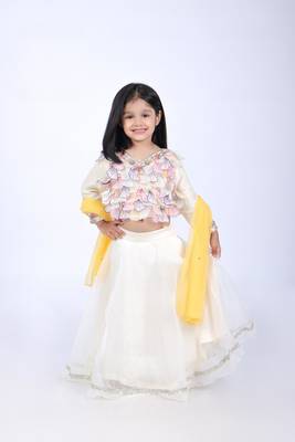 Off white top and organza lehenga with yellow dupatta 2