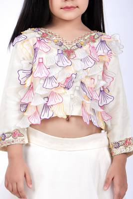 Off white top and organza lehenga with yellow dupatta 4