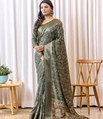 Green bandhni design zari woven silk bnarasi saree with blouse