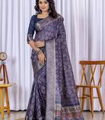 Blue bandhni design zari woven silk bnarasi saree with blouse