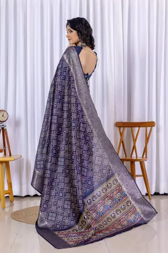 Blue bandhni design zari woven silk bnarasi saree with blouse