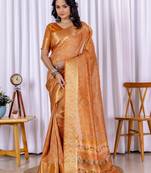 Orange bandhni design zari woven silk bnarasi saree with blouse