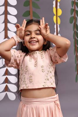 Gold embroidered silk lehenga and blouse in light pink 4