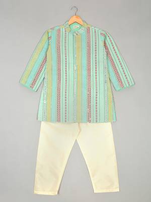 Saka designs boy's sequence emberoidered kurta & pyjamas - sea green 2