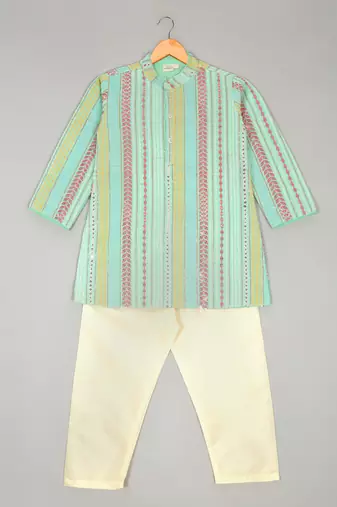 Saka designs boy's sequence emberoidered kurta & pyjamas - sea green