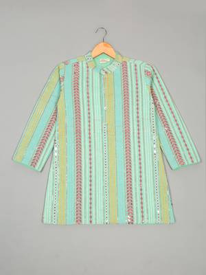 Saka designs boy's sequence emberoidered kurta & pyjamas - sea green 3