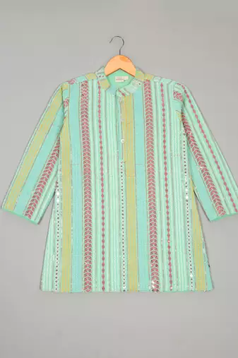 Saka designs boy's sequence emberoidered kurta & pyjamas - sea green
