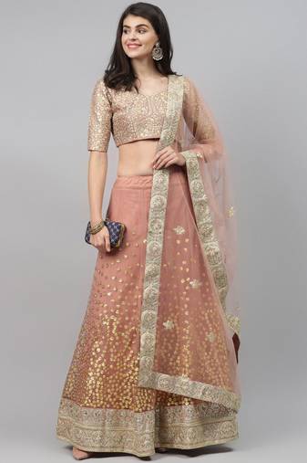 Astonishing Brown Zari Worked Soft Net Wedding Wear Lehenga Choli