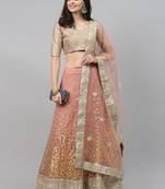 Astonishing Brown Zari Worked Soft Net Wedding Wear Lehenga Choli