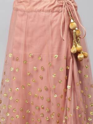  brown zari worked soft net lehenga set choli with dupatta 5
