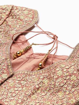  brown zari worked soft net lehenga set choli with dupatta 6