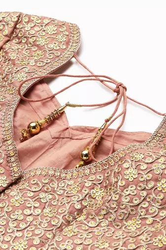  brown zari worked soft net lehenga set choli with dupatta