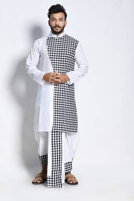 Dwairath- white-black checks dhoti & kurta full set 1