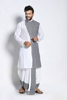 Dwairath- white-black checks dhoti & kurta full set 2
