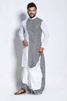 Dwairath- white-black checks dhoti & kurta full set 3