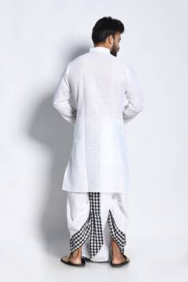 Dwairath- white-black checks dhoti & kurta full set 4