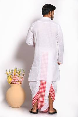 Exclusive white-red checks dhoti & kurta full set 3