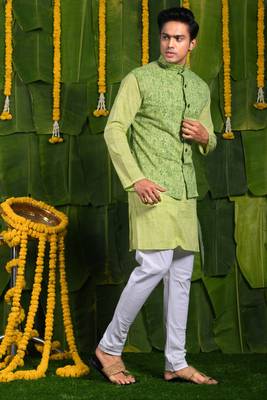 Designer green kurta & jacket set 1