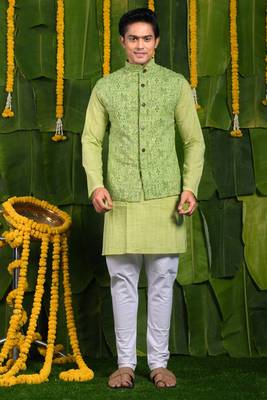Designer green kurta & jacket set 2