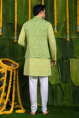 Designer green kurta & jacket set 3