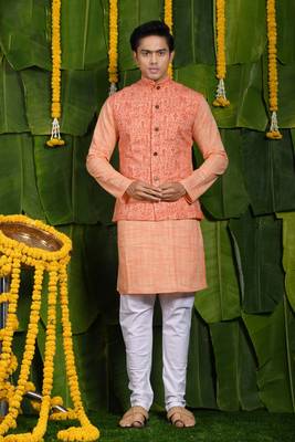 Designer orange kurta & jacket set 1