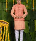 Designer orange kurta & jacket set