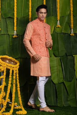 Designer orange kurta & jacket set 2