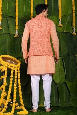 Designer orange kurta & jacket set 3