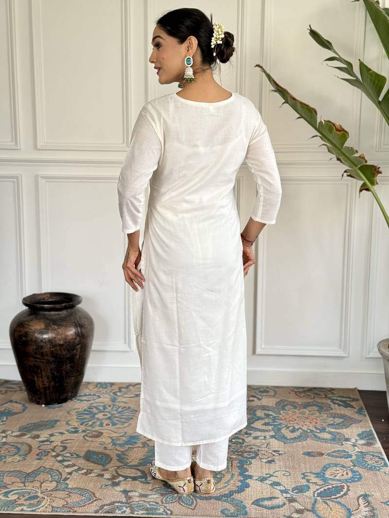 Embroidered Viscose blend Fabric Straight Kurta, Pant and Dupatta Set