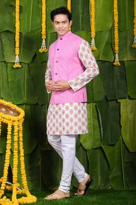 Designer printed pink kurta & jacket set 2