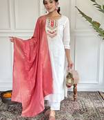 Embroidered Viscose blend Straight Kurta, Pant and Dupatta Set