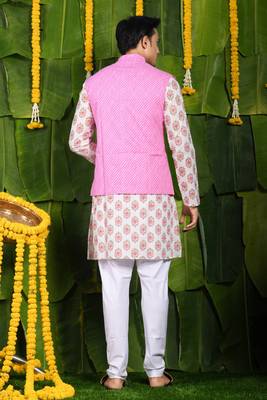 Designer printed pink kurta & jacket set 3