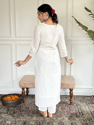 Embroidered Viscose blend Straight Kurta, Pant and Dupatta Set 2