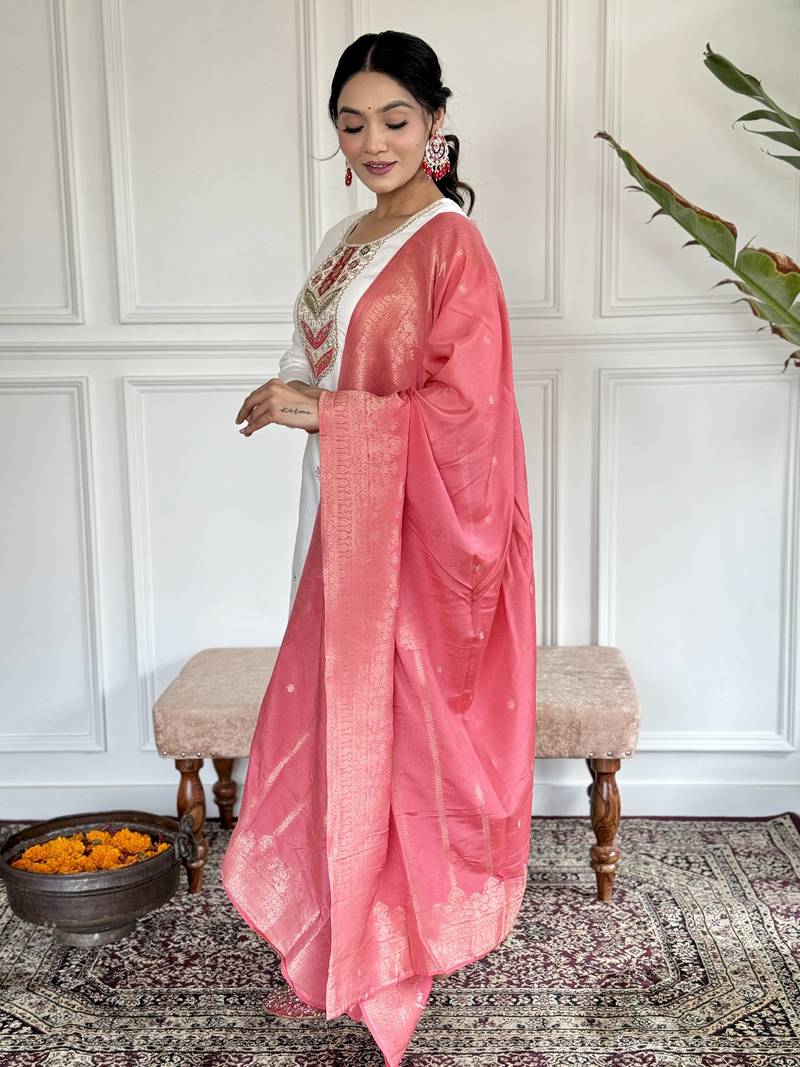 Embroidered Viscose blend Fabric Straight Kurta, Pant and Dupatta Set