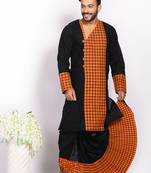 Exclusive black-orange checks dhoti & kurta full set
