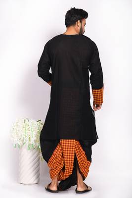 Exclusive black-orange checks dhoti & kurta full set 3