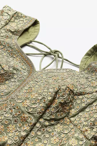 green zari worked soft net lehenga set choli with dupatta