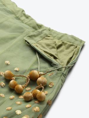 green zari worked soft net lehenga set choli with dupatta 6